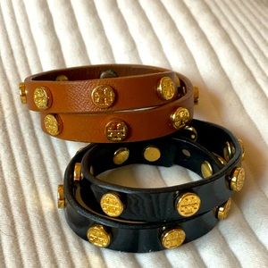 Pair of Tory Burch leather bracelets